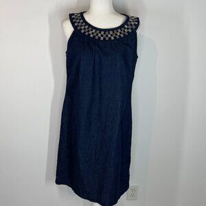 Dana Buchman Denim Sleeveless Dress with Beaded Accents size 14